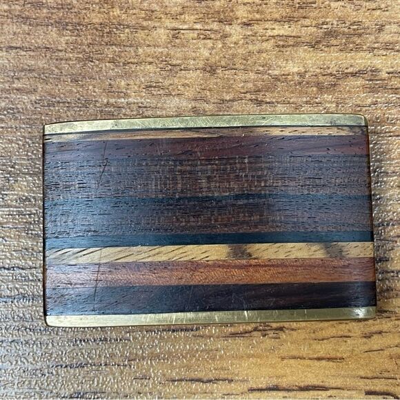 Vintage  Kenneth Reid Southwest Wood Brass Belt Buckle Bohemian Cowgirl Western main image 5